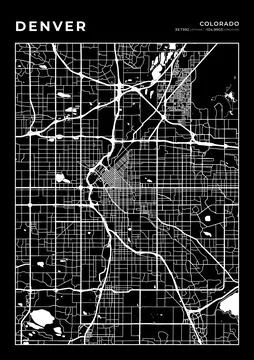 Denver Map Wall Art Frame, Cartography Map Print, City Layout Map Stock Illustration