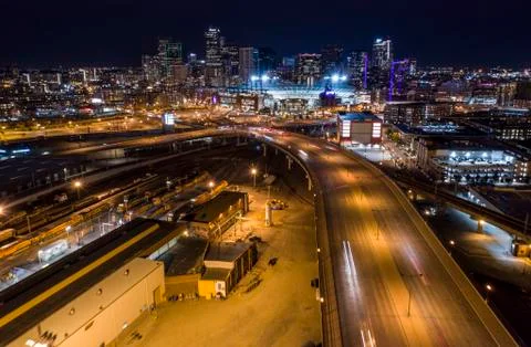 Denver at Night, Drone Stock Photos