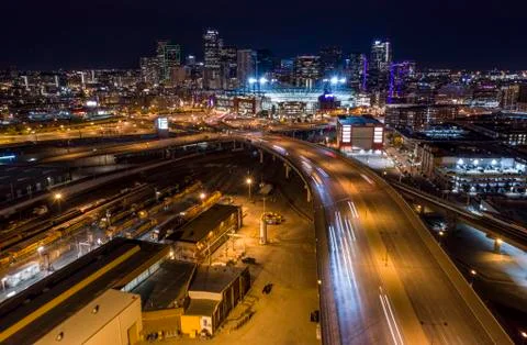 Denver at Night, Drone Stock Photos