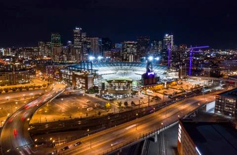 Denver at Night, Drone Stock Photos