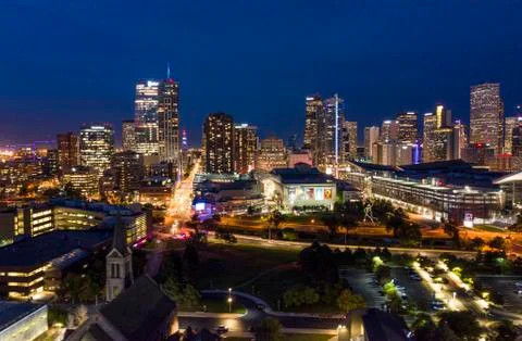 Denver at Night, Drone Stock Photos