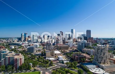 Denver skyline by drone - sunny summer day Stock Photos