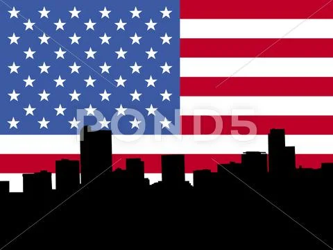 Denver skyline with flag Stock Illustrationen