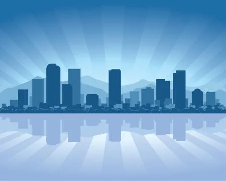 Denver skyline with reflection in water Stock Illustration