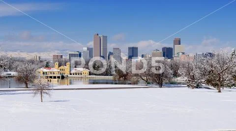 Denver Skyline in Winter Stock Photos