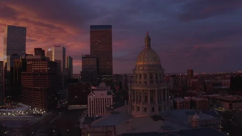 Denver State Capitol Building Drone Stock Footage 124081324