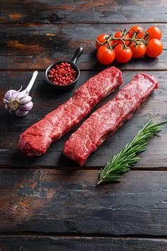 Denver steak two fresh, raw steaks from the cut of beef or organic top blade  Stock Photos