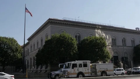 Denver US Mint Exterior View with Two-Way Traffic and Flag Pole Stock Footage 85198600