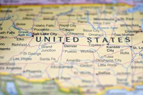 Denver on World Map  Soft Blur Travel Photography Highlighting Mile-High City Stock Photos