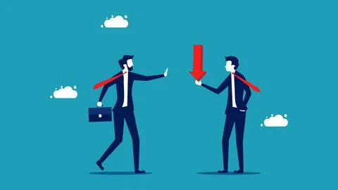 Deny the risk. Businessman does not accept down arrow Stock Illustration
