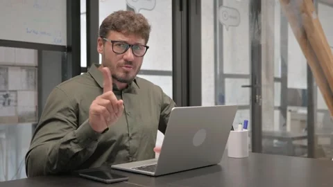Denying Middle Aged Man with rejection Gestures at Work Video stock 307199025