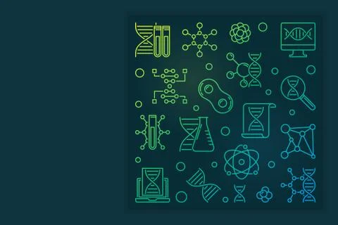 Deoxyribonucleic acid vector colored linear square banner Stock Illustration