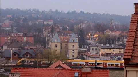 Depart the train at the station of destination, the view from the windows. Stock Footage 70148235