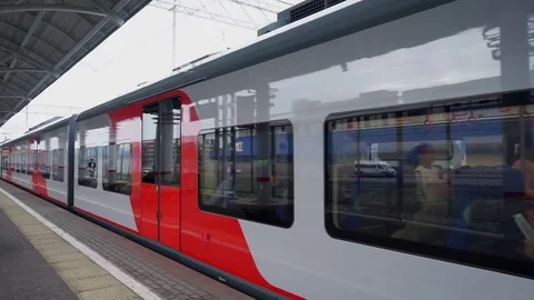 Departing train from station Video stock 81877392