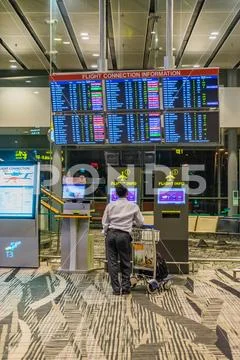 Departure Board in Changi Airport. Departure Hall Singapore Stock Photos