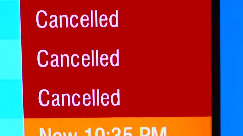 Departure Board Listing Delayed and Cancelled Flight Schedules Stock Footage 316826626