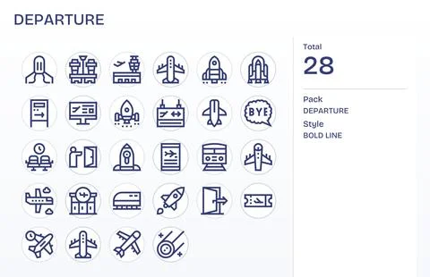 Departure Design Vector Icons featuring 28 Display Perfect Bold Line Style Stock Illustration