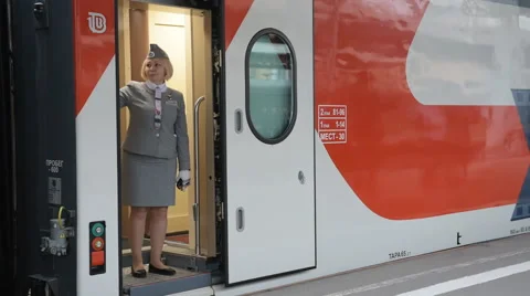 Departure of the double-decker train Mikhail Ulyanov Stock Footage 64085761
