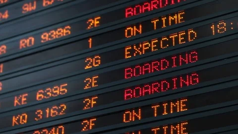Departure electronic digital screen board in airport in France, timetable Stock Footage 96140786