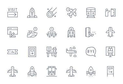 Departure High Resolution Vector Icon Pack with 24 Thin Line Pixel Aligned .. Stock-Illustration