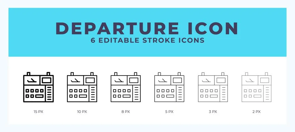 Departure icon with different stroke. Editable stroke. Vector illustration. Ilustración de archivo