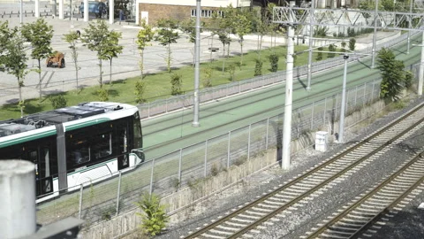 Departure of the tram in the daytime Vídeos de archivo 166239635