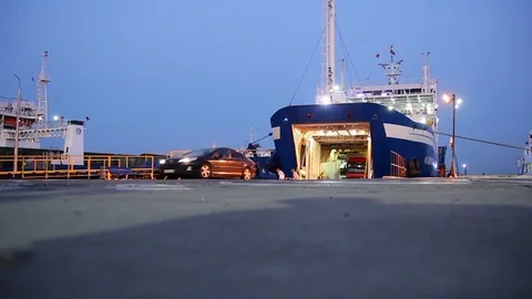 Departure of vehicles from the ferry Stock Footage 84547634