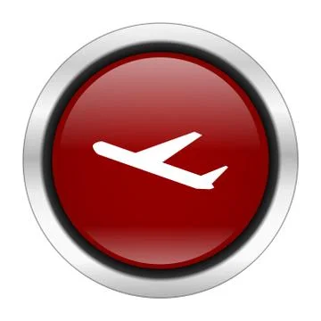 Deparures icon, red round button isolated on white background, web design ill Stock Illustration