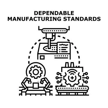Dependable manufacturing standards assuring quality production process Stock Illustration