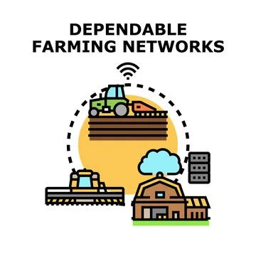 Dependable smart farming networks connecting agricultural technology イラスト素材