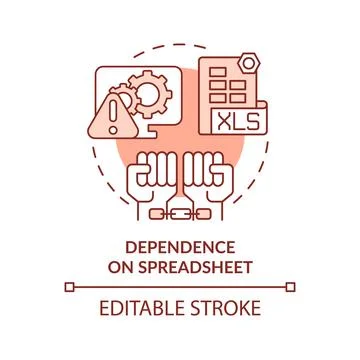 Dependence on spreadsheet red concept icon Stock Illustration