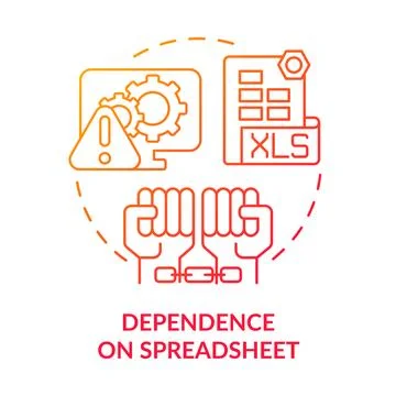 Dependence on spreadsheet red gradient concept icon Stock Illustration