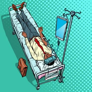 Dependency on gadgets concept. African man in virtual reality. v Stock Illustration