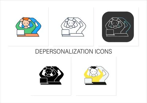 Depersonalization icons set Stock Illustration