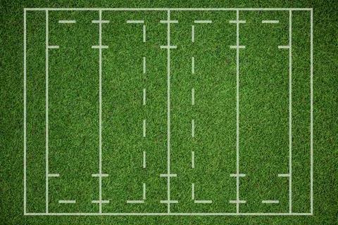Depicting top-down view of striped grass pitch with boundary lines, dashed and Stock Illustration
