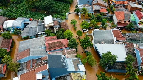 Depiction of flooding. devastation wrought after massive natural disasters Stock Footage 125403490