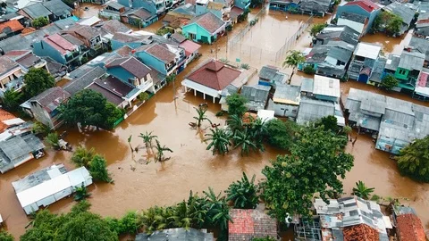 Depiction of flooding. devastation wrought after massive natural disasters. Stock Footage 125403534