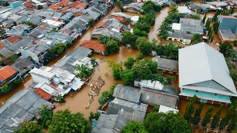 Depiction of flooding. devastation wrought after massive natural disasters Stock Footage 125410137