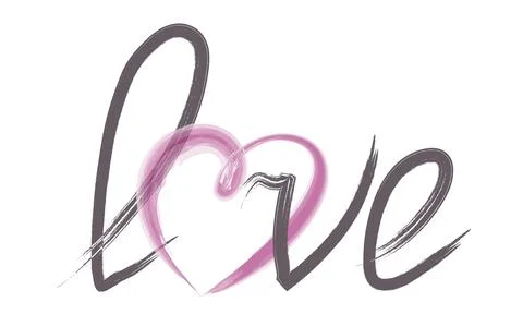 Depicts the word love written in an elegant, cursive style. The text is Stock Illustration