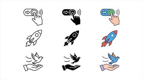 Deploy launch and product release icon set Stock Illustration