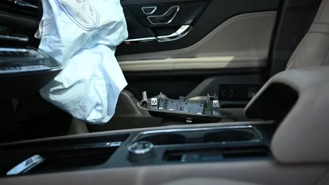Deployed Airbag in Damaged Car Interior After Accident Stock Footage 311002517