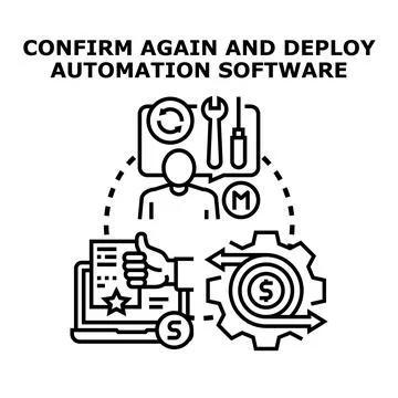 Deploying automation software confirming successful integration and revenue Stock Illustration