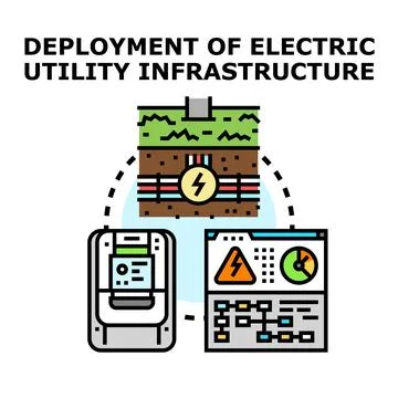 Deploying electric utility infrastructure with energy grid management Stock Illustration