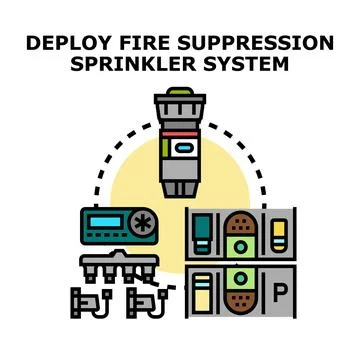 Deploying fire suppression sprinkler system for safety Stockillustratie