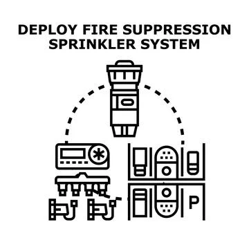 Deploying fire suppression sprinkler system for safety 库存插图