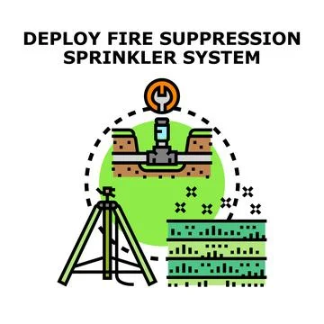 Deploying fire suppression sprinkler system concept icon Stock Illustration