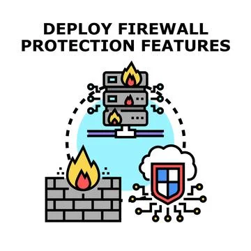 Deploying firewall protection features for network security Stock Illustration