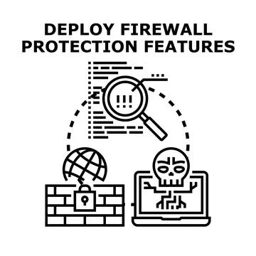 Deploying firewall protection features for network security Stock Illustration