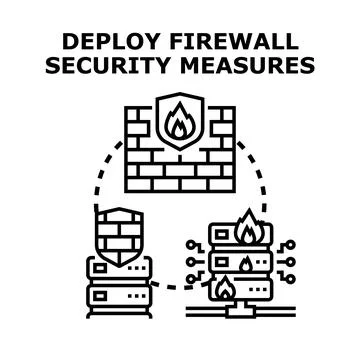 Deploying firewall security measures protecting server infrastructure Stock Illustration
