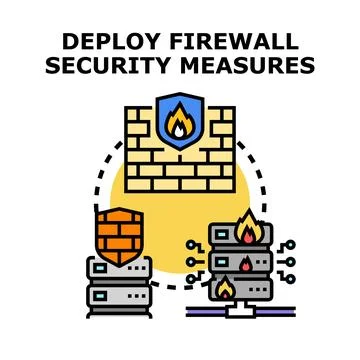 Deploying firewall security measures protecting server infrastructure Stock Illustration
